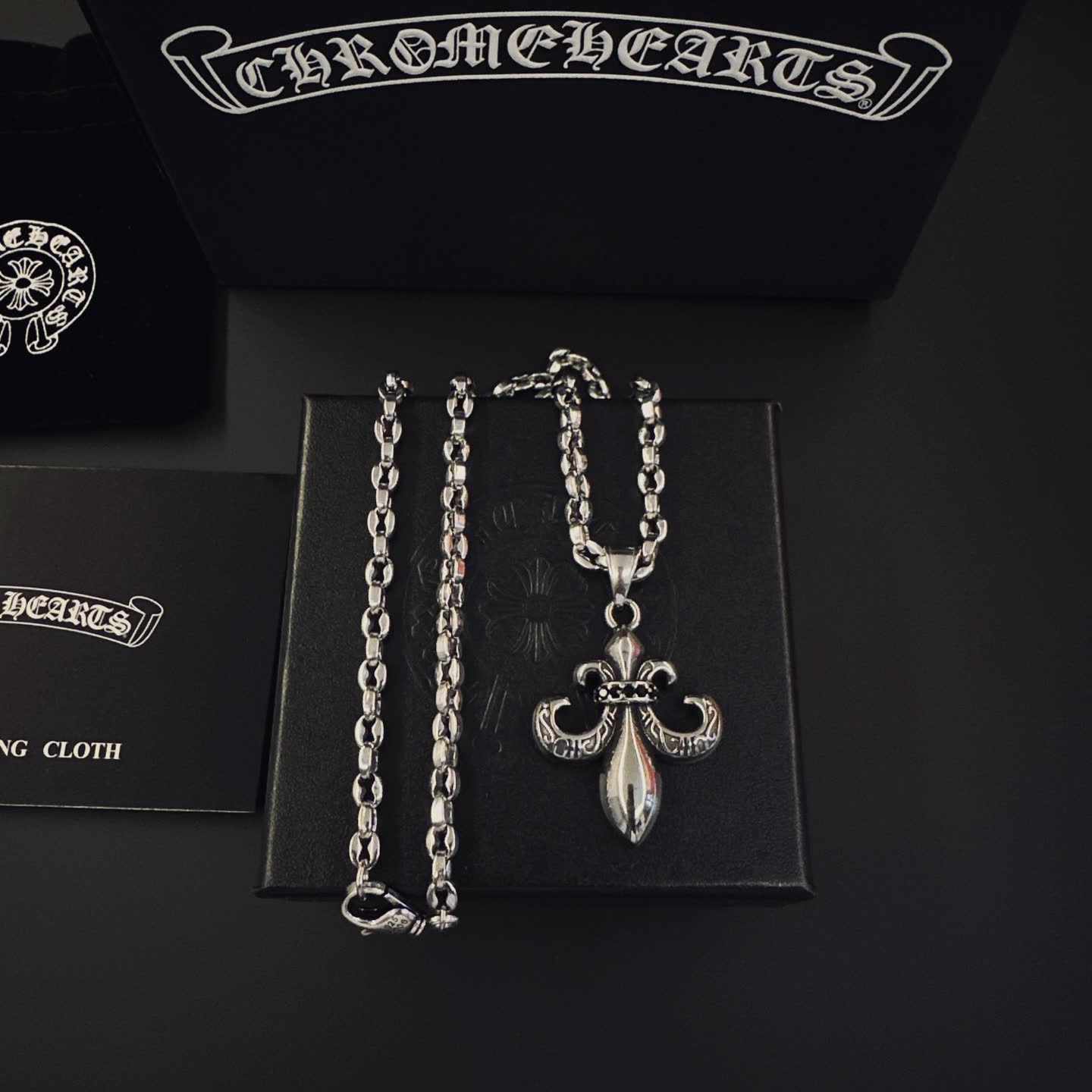 Chrome Hearts Silver Fleur-de-lis Pendant Necklace